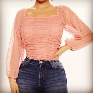 AMBIANCE Chiffon off shoulders polka dot cropped top blouse